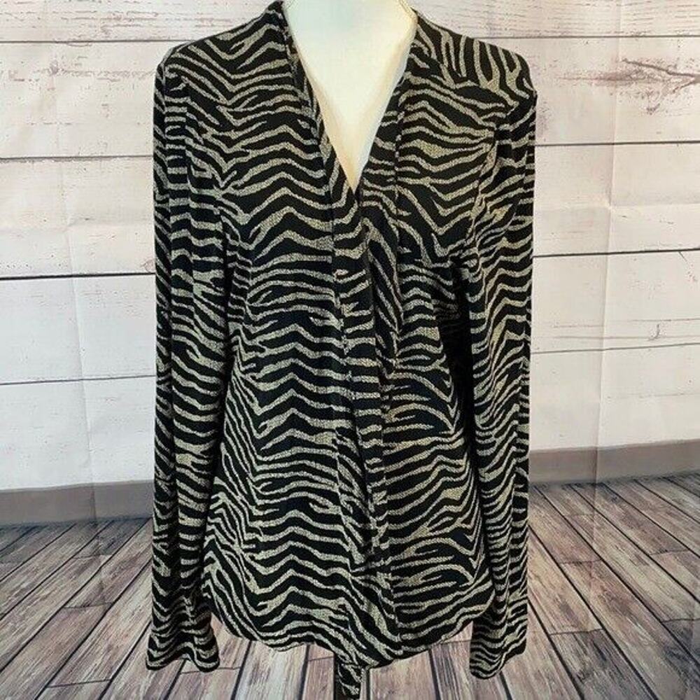Channa‎ Cardigan Sweater Womens XL Black Zebra Slinky Stretch Shimmer Formal